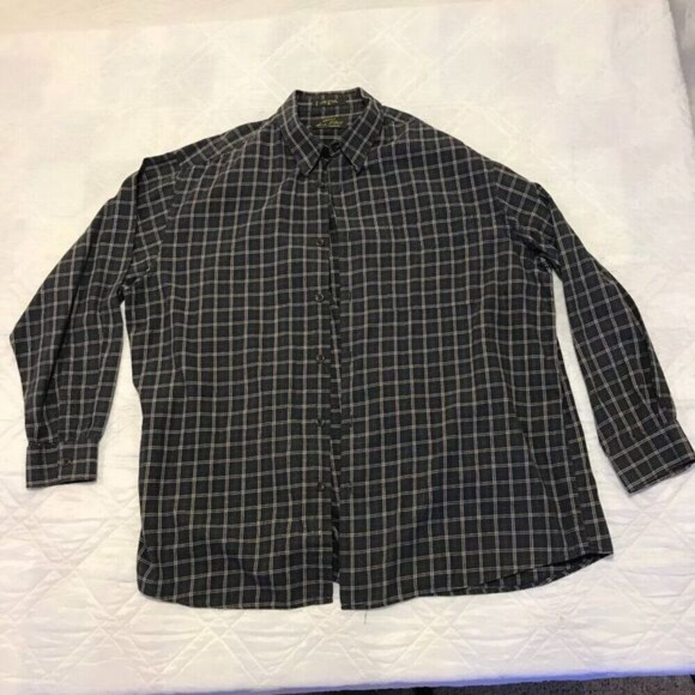 Orvis Signature Collection blue plaid 100% Cotton long sleeve dress shirt XL